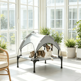 Raised Outdoor Pet Bed for Camping with Washable Breathable Mesh Elevated Dog Bed with Canopy 30 X 24 X 27